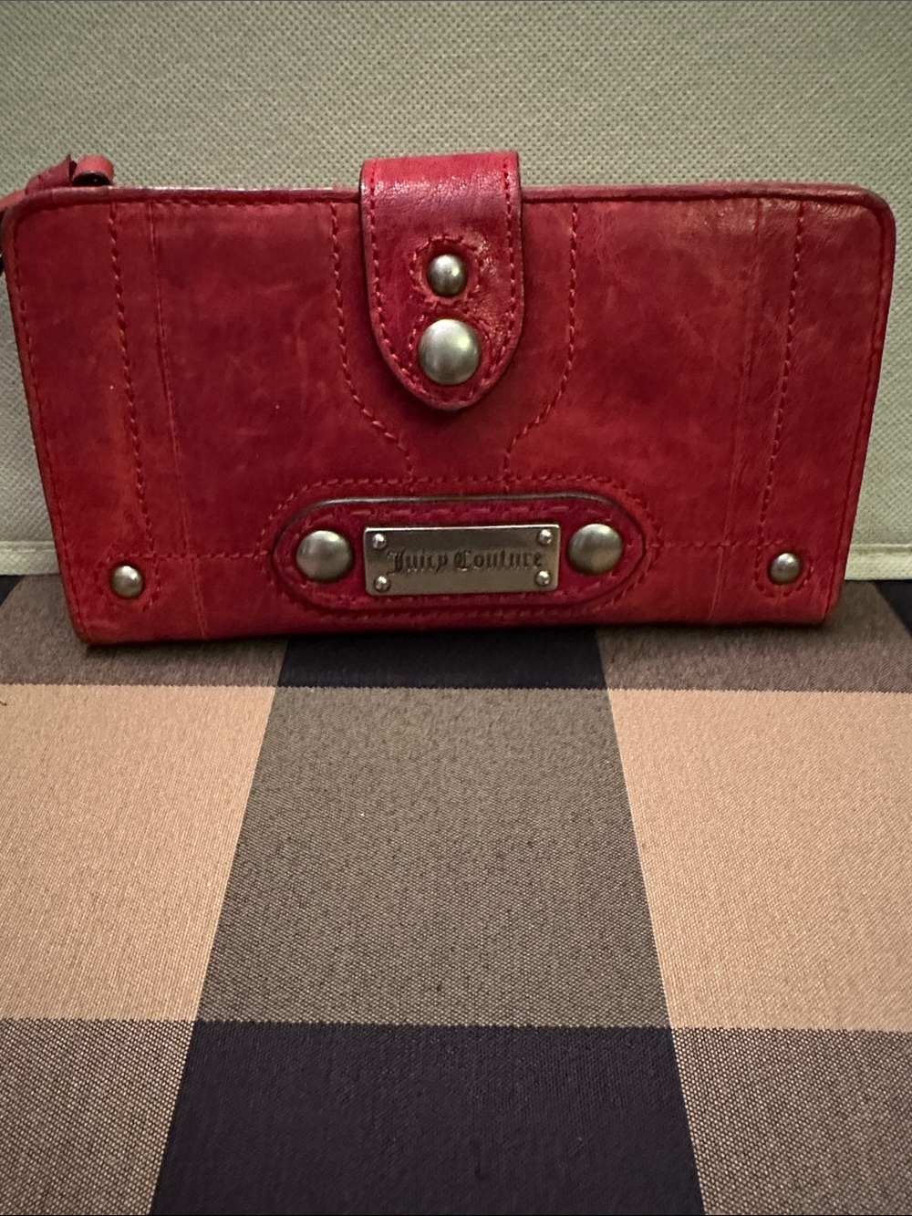 Juicy Couture Red Leather Snap & Zip Wallet with Metal Plaque